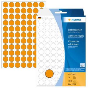 Etykiety samoprzylepne Herma okrągłe kropki 13mm pomarańczowe fluo